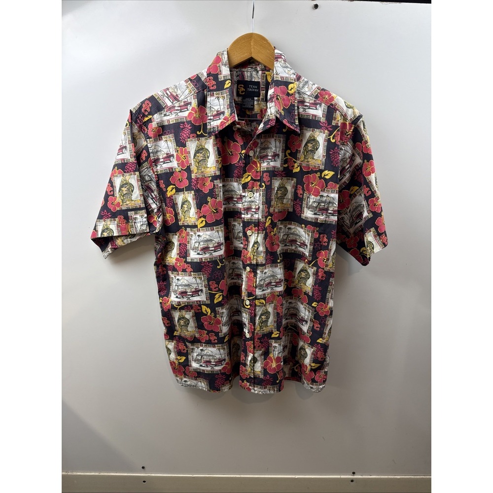 Vintage Men's USC Team Trojan  L Hawaiian Tropical Button Up Shirt College Large